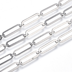 Платина Латунные скрепки, тянутые удлиненные кабельные цепи, пайки, с катушкой, платина, ссылка: 14x4x0.4 mm, ссылка: 3.5x2.7x0.3 mm, около 32.8 футов (10 м) / рулон