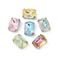 Золотой Латунные стеклянные стразы пришивные стразы, прямоугольные, граненые, разноцветные, золотые, 14x10x7 мм, отверстие : 0.8 мм