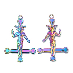 Rainbow Color 304 подвески из нержавеющей стали, крест с подвеской Бафомет, Радуга цветов, 43x27x2 мм, отверстие : 3 мм