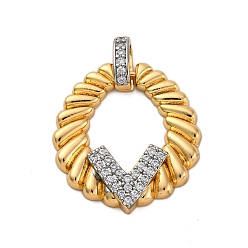 Real Gold Plated & Real Platinum Plated Латунные микро проложить кубического циркония подвески, овал с буквой v, долговечный, без кадмия и без свинца, стойки покрытие, настоящее золото и платина, 26x24.5x3.5 мм, отверстие : 6.5 мм