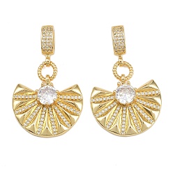 Настоящее золото 16K Подвески-веера из латуни с прозрачными кубическими цирконами, реальный 16 k позолоченный, 41 мм, отверстие : 7.5x4.5 мм