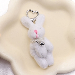White Cute Rabbit Wool Keychain, with Metal Findings, White, 10cm