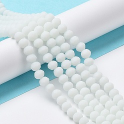 White Glass Beads Strands, Faceted, Frosted, Rondelle, White, 6x4.5mm, Hole: 1mm, about 86pcs/strand, 16.14''(41cm)