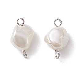 Нержавеющая Сталь Цвет Гальванизированные звенья из ракушечных жемчужин, с 304 двойными петлями из нержавеющей стали, белые, цвет нержавеющей стали, 15.5x7.5~8.5x8~9.5 мм, отверстие : 1.8~2 мм