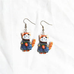 Морской Синий Пасхальные акриловые серьги-подвески, форма кошки, платина, Marine Blue, 60x25 мм