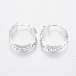 Silbern Silberfarbig 304 Edelstahl Creolen Ohrstecker , mit Strass, Silberfarbe überzogen, 25x23x9 mm, Stift: 1x0.8 mm