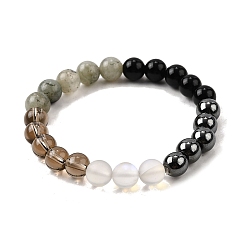 Смешанные камни Бохо-стиль натуральные смешанные драгоценные камни круглые бусины эластичные браслеты для мужчин, с большим смыслом