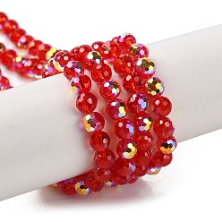 Малиновый Прозрачные стеклянные бусины гальваническим пряди, с покрытием AB цвета, граненые, круглые, малиновый, 3.8x4.2 мм, отверстие : 0.9 мм, около 98 шт / нитка, 14.96'' (38 см)