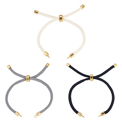 (52) Непрозрачная лаванда 3 шт. 3 цвета круглый нейлоновый витой шнур слайдер изготовление браслета, с латунной фурнитурой , без свинца и без кадмия, золотые, разноцветные, 8.66~9.06 дюйм (22~23 см), отверстие : 2.8 мм, длина одиночной цепи: около 4.33~4.53 дюйма (11~11.5 см), 1 шт / цвет