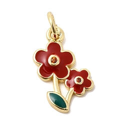Красный Подвески из латуни с прозрачным фианитом, с эмалью, без свинца и без кадмия, долговечный, , реальный 18 k позолоченный, красные, 16x11x2 мм, Перейти кольцо: 5x1 мм, внутренний диаметр: 3 мм