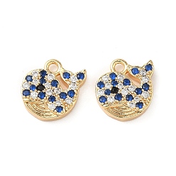 Настоящее золото 18K Латунные микро проложить кубического циркония подвески, прелести кита, реальный 18 k позолоченный, 12x13x3 мм, отверстие : 1.6 мм
