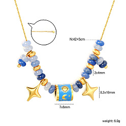 Sodalite Colliers pour femmes avec pendentif étoile colonne en acier inoxydable émaillé bleu ciel profond et perles rondelles en sodalite naturelle, or, 304 pouce (16.54 cm)