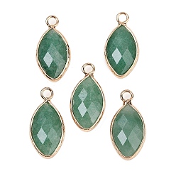Клубничный Кварц Граненые подвески из натурального зеленого клубничного кварца, латунные подвески в виде конского глаза, золотые, 22.5x10.5x5~5.5 мм, отверстие : 2 мм