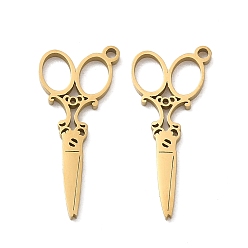 Chapado en Oro Real 18K 304 colgantes de acero inoxidable, encantos de tijera, revestimiento de iones (ip), real 18 k chapado en oro, 23x10x1.3 mm, agujero: 1.2 mm