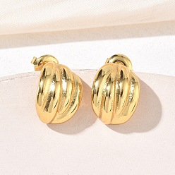 Golden 304 Stainless Steel Chunky Ribbed Stud Earrings for Women, Ion Plating(IP), Golden, 14x11mm