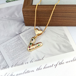 Letter V Женские подвески в форме сердца с латунным паве из разноцветных кубических цирконий, золотые, Буква V, 15.75 дюйм (40 см)