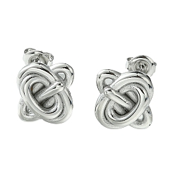 Stainless Steel Color Non-Tarnish 304 Stainless Steel Stud Earrings, Knot, Stainless Steel Color, 15.5x17mm
