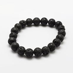 Lava Rock Natural Lava Rock Round Beads Stretch Bracelets, 2 inch(50mm), Bead: 6mm, 30pcs/strand