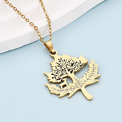 Настоящее золото 18K 304 подвесные из нержавеющей стали ожерелья, дерево, ионное покрытие (ip), реальный 18 k позолоченный, 17.72~18.11 дюйм (45~46 см)