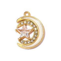 (404) Непрозрачное AB Кислое яблоко 304 нержавеющей стальной эмали подвески, очарование луны и звезды, со стразами и фианитами, реальный 18 k позолоченный, ионное покрытие (ip), долговечный, цветочный белый, 18x13 мм, отверстие: 1.40 мм