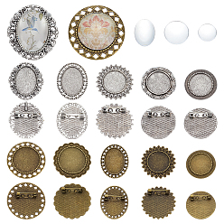 (52) Непрозрачная лаванда 10 шт. винтажная тибетская брошь из сплава с кабошонами, без кадмия и без свинца, с железной фурнитурой для броши , с 10 прозрачными стеклянными кабошонами, разноцветные, 28x2 мм