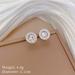 Нержавеющая Сталь Цвет 304 Серьги-гвоздики из нержавеющей стали с прозрачными кубическими циркониями, плоско-круглые, цвет нержавеющей стали, 11 мм