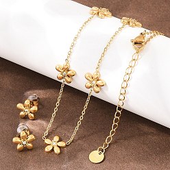 Настоящее золото 18K Цветок 304 комплекты из ожерелий и серег-гвоздиков из нержавеющей стали со стразами для женщин, ионное покрытие (ip), реальный 18 k позолоченный, 10x10 мм