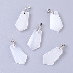 White Natural Calcite Pendants, with Platinum Plated Brass Findings, Pentagon, White, 32x18x4mm, Hole: 3.5x4mm