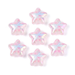 Pink Прозрачные акриловые бусины с УФ-покрытием, радужный, звезда с бантом и клеткой, розовые, 19x20.5x9.5 мм, отверстие : 1.8 мм