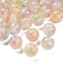 Разноцветный Прозрачная смола с пайетками, круглые, красочный, 16 мм, отверстие : 2 мм