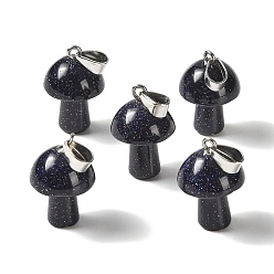 Blue Goldstone Synthetic Blue Goldstone Pendants, Mushroom Charms, with 304 Stainless Steel Snap on Bails, Stainless Steel Color, 24~25x16mm, Hole: 7.5x4mm