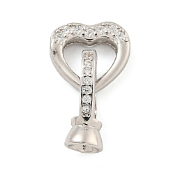 Real Platinum Plated 925 Sterling Silver Micro Pave Clear Cubic Zirconia Fold Over Clasps, Heart, Real Platinum Plated, 19mm