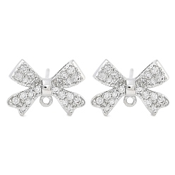 Платина Латунные серьги-гвоздики с фианитами, без кадмия, без никеля и без свинца, с петлей, бантом, платина, 9.5x13 мм, отверстие : 0.9 мм, штифты : 11x0.7 мм