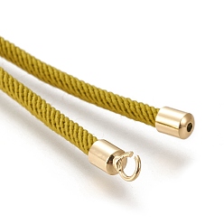 Olive Nylon Twisted Cord Bracelet Making, Slider Bracelet Making, with Eco-Friendly Brass Findings, Round, Golden, Olive, 8.66~9.06 inch(22~23cm), Hole: 2.8mm, Single Chain Length: about 4.33~4.53 inch(11~11.5cm)