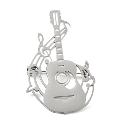 Guitar Тема музыкальных нот 304 Броши из нержавеющей стали для женщин, цвет нержавеющей стали, гитар, 46x29 мм