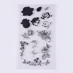 Clear Silicone Stamps, for DIY Scrapbooking, Photo Album Decorative, Cards Making, Flower Theme, Clear, 20~56x11~80mm