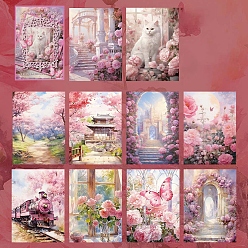 Pink 30Pcs 10 Styles Scrapbook Paper Pads, for DIY Album Scrapbook, Background Paper, Diary Decoration, Pink, 140x100mm, 30pcs/set