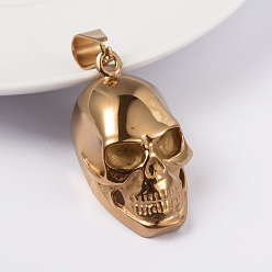 Золотой 316 l хирургические подвески из нержавеющей стали, череп, золотые, 42x23x18 мм, отверстие : 7x12 мм