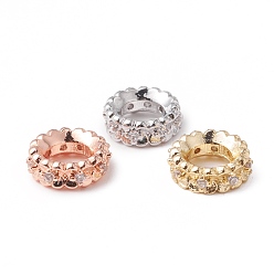 (52) Непрозрачная лаванда Экологически чистые стойки покрытие латунь микро паве кубический цирконий европейские бусины, бусины с большим отверстием, долговечный, без свинца и без кадмия, круглые кольца, разноцветные, 8x3 мм, отверстие : 4.5 мм