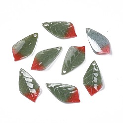 Dark Olive Green Plastic Pendants, Leaf, Dark Olive Green, 22~23.5x11~12x2.5~3mm, Hole: 1~1.5mm