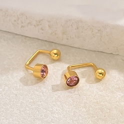 Pink 201 из нержавеющей стали кубического циркония серьги стержня, золотые, плоско-круглые, розовые, 14x5 мм