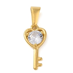 Key 304 подвески из нержавеющей стали с фианитами, ключ, 19x9x4 мм, отверстие : 7.8x3.2 мм