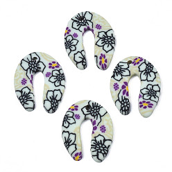 Aquamarine Handmade Polymer Clay Pendants, Horseshoe, Aquamarine, 22x18x2.5mm, Hole: 1.8mm