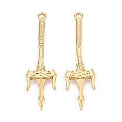 Настоящее золото 18K 304 подвески из нержавеющей стали, трезубец, ионное покрытие (ip), реальный 18 k позолоченный, 48.5x13.5x2.5 мм, отверстие : 1.8 мм