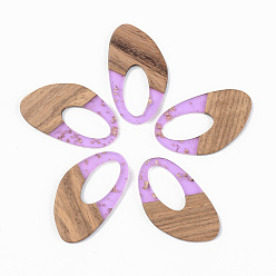 Lilac Transparent Resin & Walnut Wood Pendants, with Gold Foil, Teardrop, Lilac, 39x23x3mm, Hole: 20x10mm