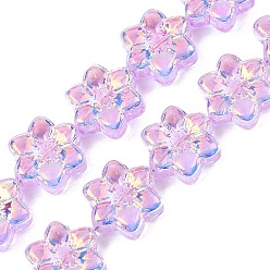 Сливовый Стеклянные бусины с гальваническим покрытием , цветок, с покрытием AB цвета, с половиным покрытием, слива, 12x13x5 мм, отверстие : 1 мм, около 50 шт / нитка, 25.59'' (65 см)
