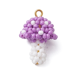 Средняя Орхидея Бисер бисерные подвески, с железной петлей, подвески-грибы, средне орхидеи, 25x17 мм, отверстие : 2.5 мм