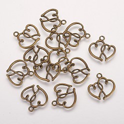 Antique Bronze Tibetan Style Alloy Pendants, Cadmium Free & Nickel Free & Lead Free, Heart, Antique Bronze, 20x19x2mm