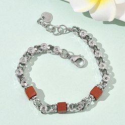Красный Камень Браслеты-цепочки из натуральной красной яшмы для женщин, кубические, с 201 нержавеющей сталью и 304 фурнитурой из нержавеющей стали, 7-1/2 дюйм (19.2 см)