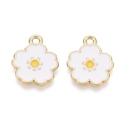 Белый Подвески из сплава и эмали, цветок, золотой свет, белые, 17.5x15x1 мм, отверстие : 1.8 мм